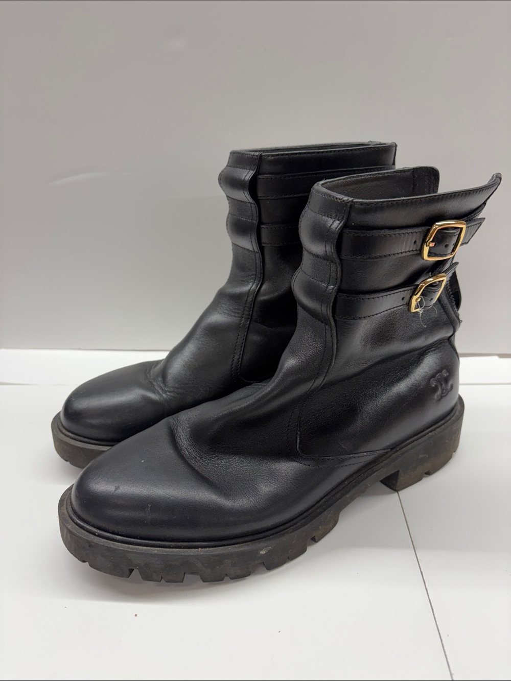 Like New Celine Women’s Black Leather Buckle Ankle Boots Size 8.5